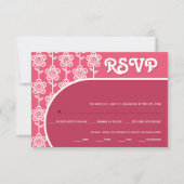 Retro groovy magenta en roze 70s bruiloft RSVP (Voorkant)