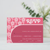 Retro groovy magenta en roze 70s bruiloft RSVP (Staand voorkant)