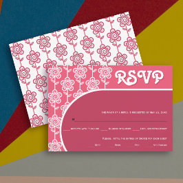 Retro groovy magenta en roze 70s bruiloft RSVP Kaartje
