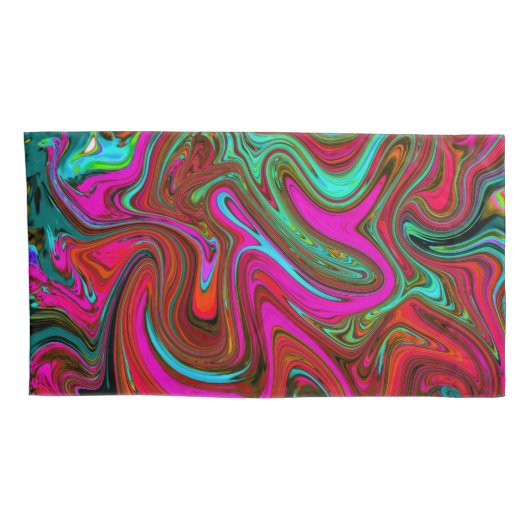 Retro Groovy Magenta, Red en Blue Abstract Art Kussensloop (Achterkant-Rechts)