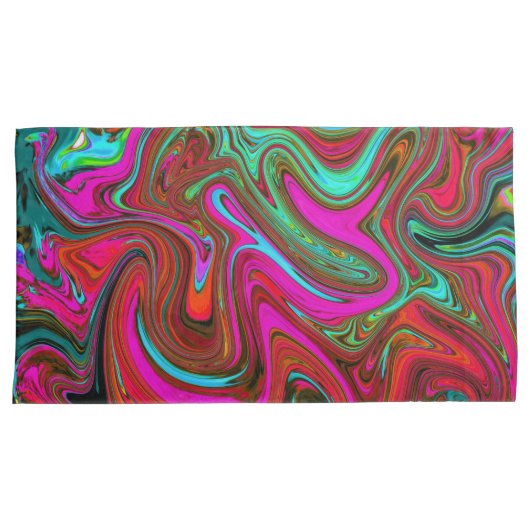 Retro Groovy Magenta, Red en Blue Abstract Art Kussensloop (Voorkant-Rechts)