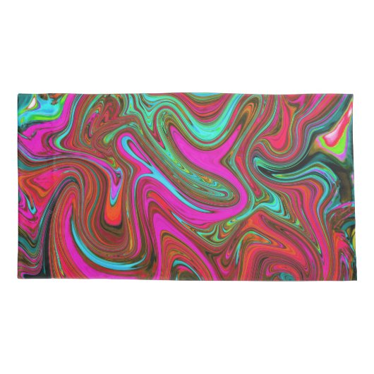 Retro Groovy Magenta, Red en Blue Abstract Art Kussensloop (Achterkant-Links)
