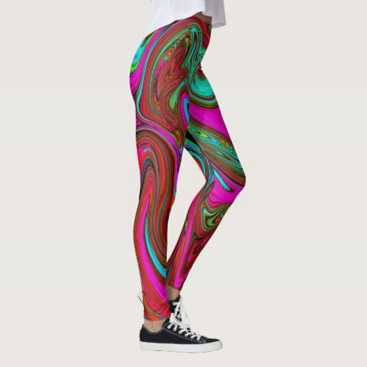 Retro Groovy Magenta, Red en Blue Abstract Art Leggings (Rechts)