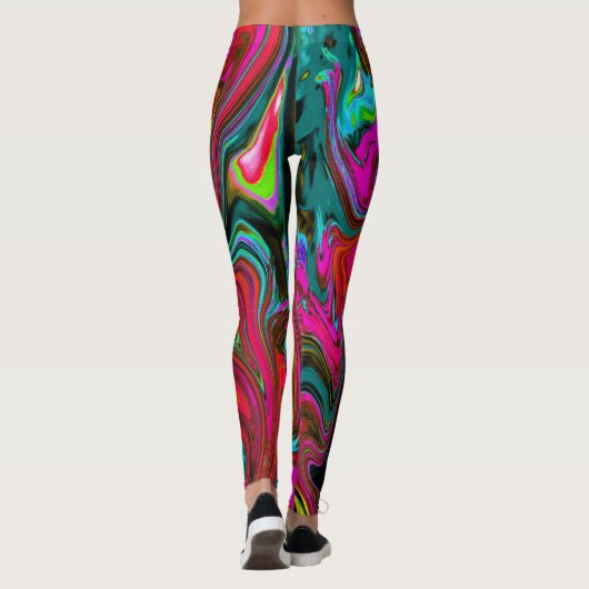 Retro Groovy Magenta, Red en Blue Abstract Art Leggings (Achterkant)