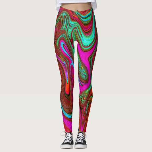 Retro Groovy Magenta, Red en Blue Abstract Art Leggings (Voorkant)