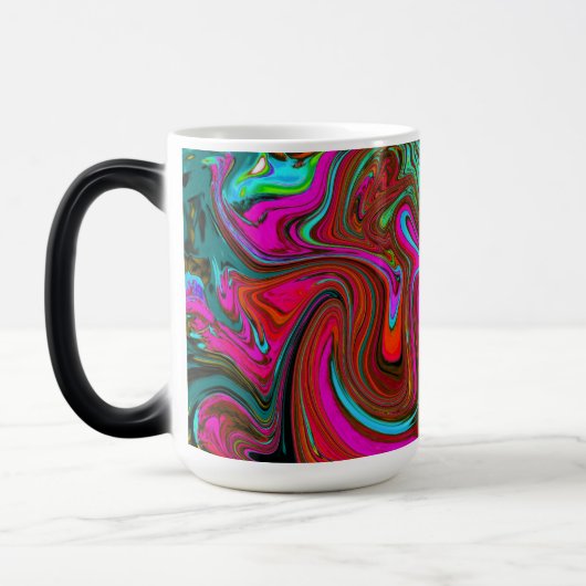 Retro Groovy Magenta, Red en Blue Abstract Art Magische Mok (Links)