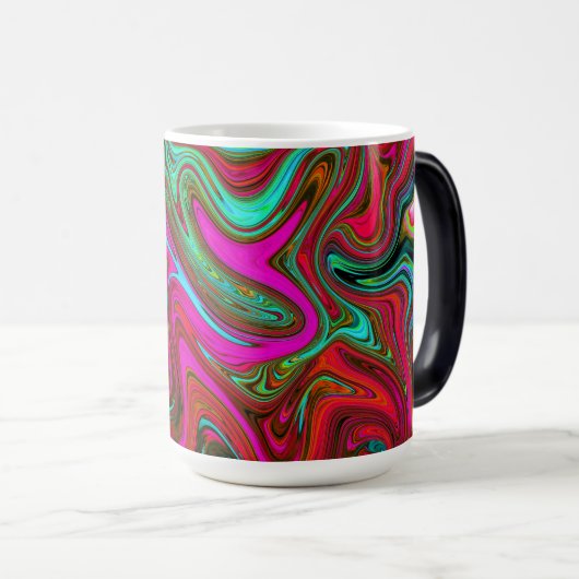 Retro Groovy Magenta, Red en Blue Abstract Art Magische Mok (Voorkant rechts)