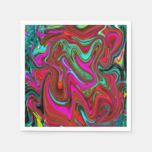 Retro Groovy Magenta, Rode en Blauwe Abstracte Kun Servet