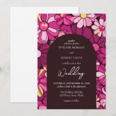 Retro groovy magenta roze bloemen boho arch kaart (Voorkant / Achterkant)