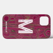 Retro Groovy Magenta Roze Goud Glitter Monogram Case-Mate iPhone Case (Achterkant (horizontaal))