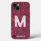 Retro Groovy Magenta Roze Goud Glitter Monogram Case-Mate iPhone Case (Achterkant)