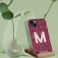 Retro Groovy Magenta Roze Goud Glitter Monogram