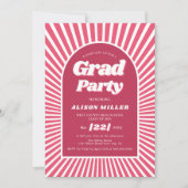 Retro groovy magenta roze zonnestralen 70s Afstude Kaart (Voorkant)