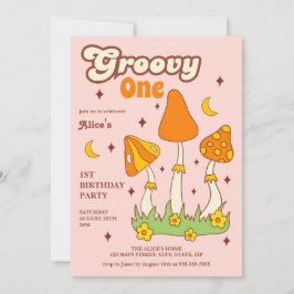 Retro Groovy Magic Hippie Mushroom 1e Verjaardag Kaart