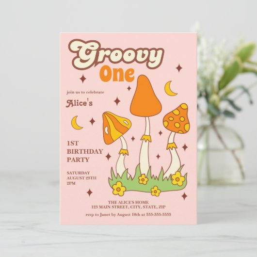 Retro Groovy Magic Hippie Mushroom 1e Verjaardag Kaart (Staand voorkant)