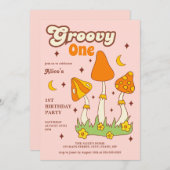 Retro Groovy Magic Hippie Mushroom 1e Verjaardag Kaart (Voorkant / Achterkant)