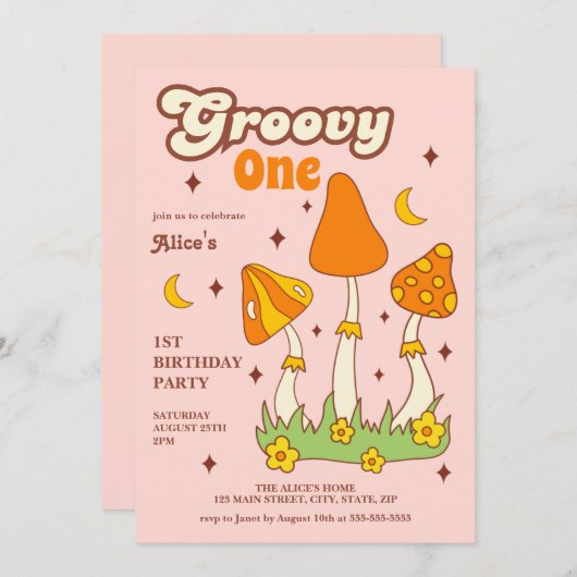 Retro Groovy Magic Hippie Mushroom 1e Verjaardag Kaart (Voorkant / Achterkant)