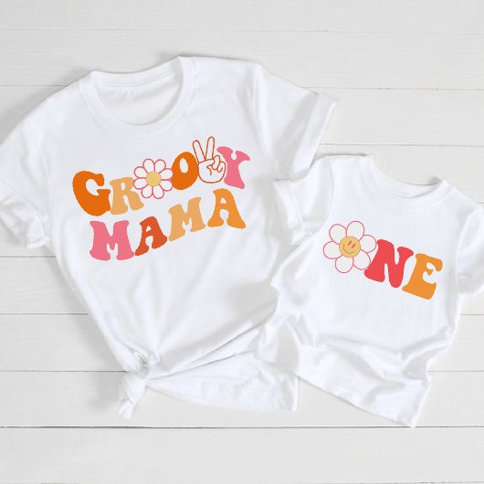 retro groovy mama eerste verjaardag matching t-shirt