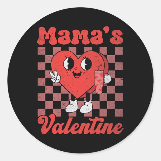 Retro Groovy Mama Is Mijn Valentijn Schattig Hart Ronde Sticker (Voorkant)
