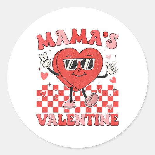 Retro Groovy Mama is mijn Valentijn Schattige Hear Ronde Sticker (Voorkant)