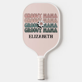 Retro Groovy Mama Modern Boho Colors Name Pickleball Paddle