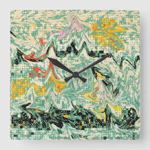 Retro Groovy Marmer Draai Abstract Patroon Vierkante Klok