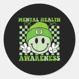 Retro Groovy Mental Health Awareness 2024 voor jon Ronde Sticker