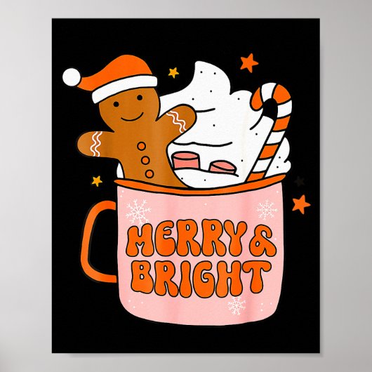 Retro Groovy Merry And Bright Gingerbread Christma Poster (Voorkant)
