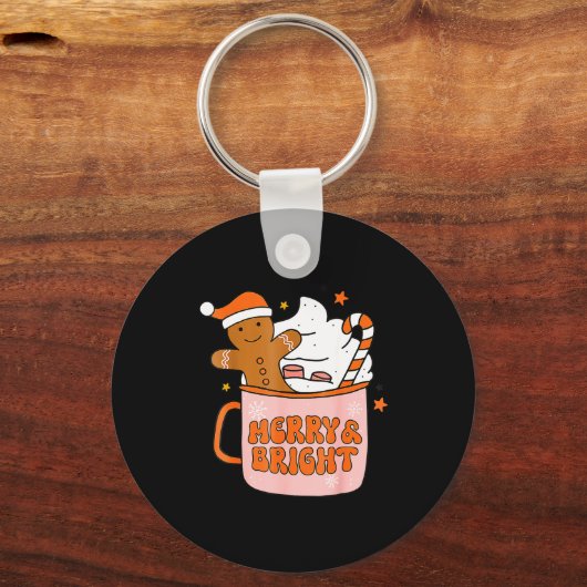 Retro Groovy Merry And Bright Gingerbread Christma Sleutelhanger (Voorkant)
