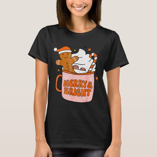 Retro Groovy Merry And Bright Gingerbread Christma T-shirt (Voorkant)
