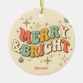 Retro Groovy Merry & Bright Christmas Keramisch Ornament (Voorkant)