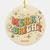 Retro Groovy Merry & Bright Christmas Keramisch Ornament (Achterkant)
