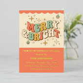 Retro Groovy Merry & Bright Christmas Party Folie Uitnodiging (Staand Voorkant)