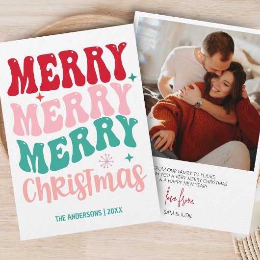 Retro Groovy Merry Christmas Kleurrijke foto Feestdagenkaart