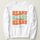 Retro Groovy Merry Christmas Script Oranje naam Trui (Design voorkant)