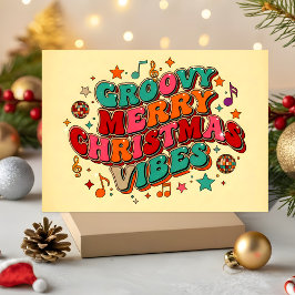Retro Groovy Merry Christmas Vibes Feestdagen Kaart