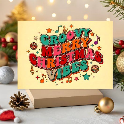 Retro Groovy Merry Christmas Vibes Feestdagen Kaart