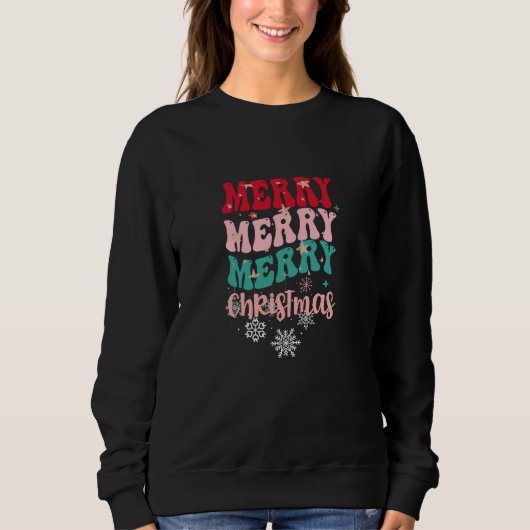 Retro Groovy Merry Christmas Wavy Tekst Trui (Voorkant)