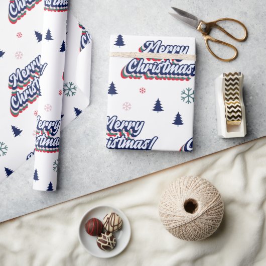 Retro Groovy Merry Kerstfeestjaren Cadeaupapier (Crafts)