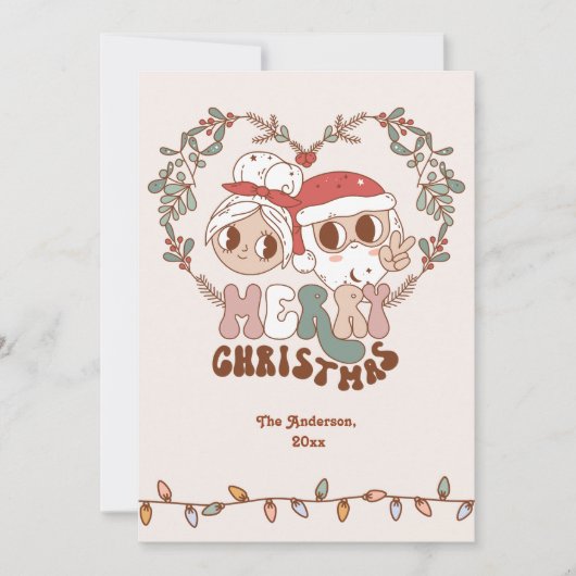 Retro Groovy Merry Kerstkerstkerstkerstkerstkerstk Feestdagenkaart (Voorkant)