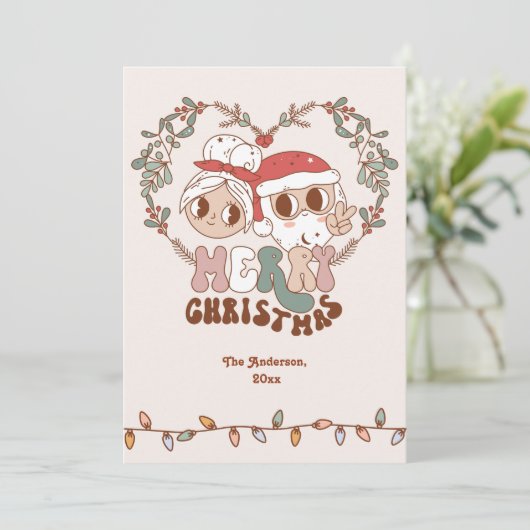 Retro Groovy Merry Kerstkerstkerstkerstkerstkerstk Feestdagenkaart (Staand voorkant)