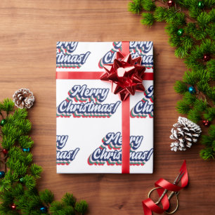 Retro Groovy Merry Kersttypografie 60-70-jaren Cadeaupapier