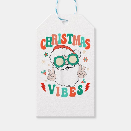 Retro Groovy Merry kerstvibes Funny Santa Cla Cadeaulabel (Voorkant)