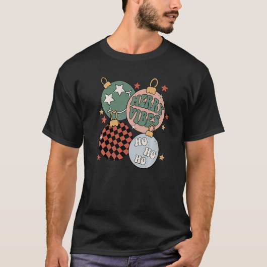 Retro Groovy Merry Vibes Kerstmis Santa Clau T-shirt (Voorkant)