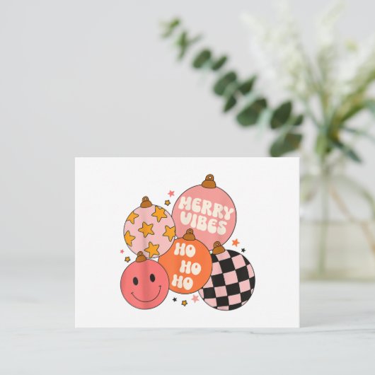 Retro Groovy Merry Vibes Santa Clau Feestdagenkaart (Staand voorkant)