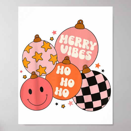 Retro Groovy Merry Vibes Santa Clau Poster (Voorkant)