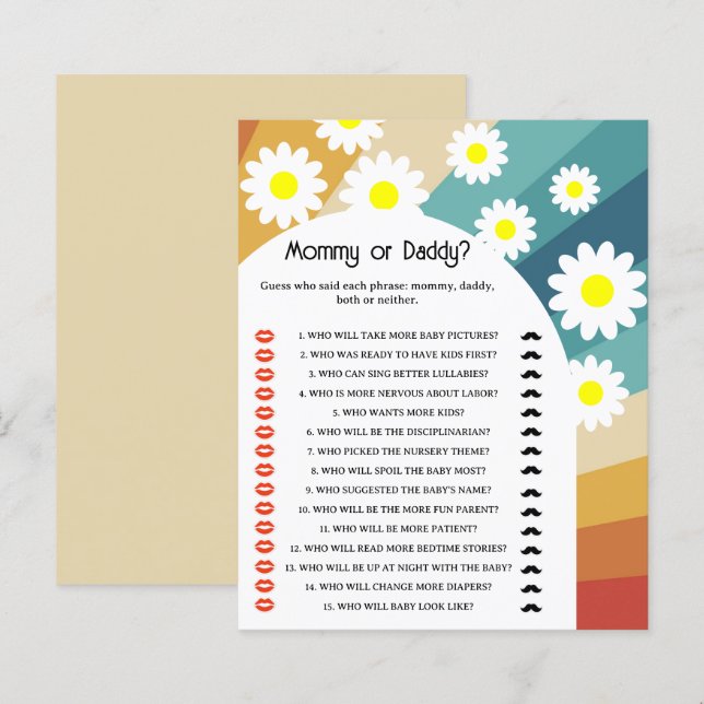 Retro Groovy - Moeder of vader baby shower spel (Voorkant / Achterkant)