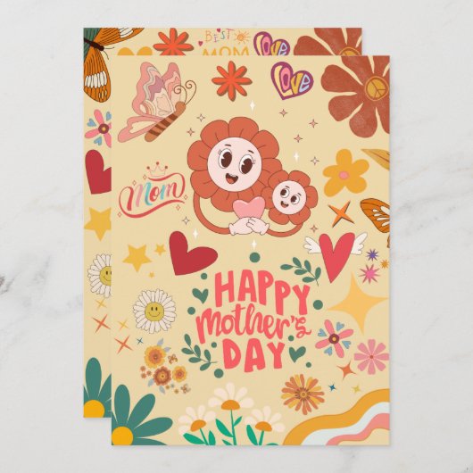Retro Groovy Moederdag Kaart (Voorkant / Achterkant)