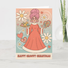 Retro Groovy Mrs. Claus Merry Christmas Feestdagen Kaart