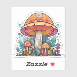 Retro Groovy Mushroom Sinaasappel Blauwgroen Sticker